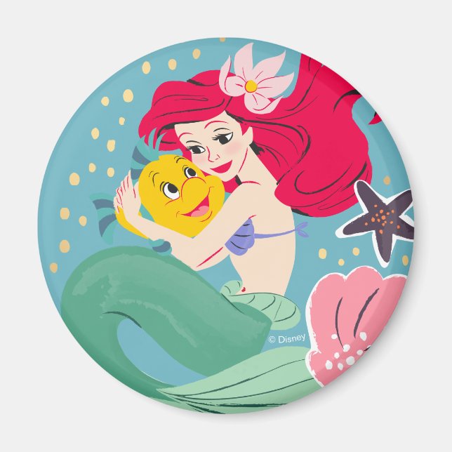 Princess Ariel Holding Flounder Illustration Magnet (Front)