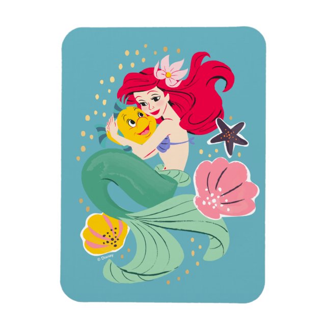 Princess Ariel Holding Flounder Illustration Magnet (Vertical)