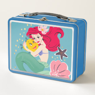 Princess Ariel Holding Flounder Illustration Metal Lunch Box