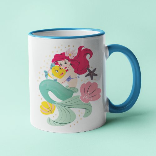 Princess Ariel Holding Flounder Illustration Mug