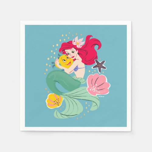Princess Ariel Holding Flounder Illustration Napkins