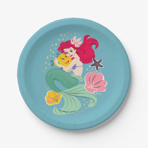 Princess Ariel Holding Flounder Illustration Paper Plates