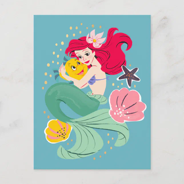 Princess Ariel Holding Flounder Illustration Postcard Zazzle 1109