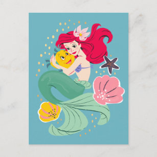 Princess Ariel Holding Flounder Illustration Postcard
