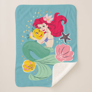 Princess Ariel Holding Flounder Illustration Sherpa Blanket