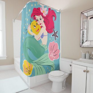 Princess Ariel Holding Flounder Illustration Shower Curtain