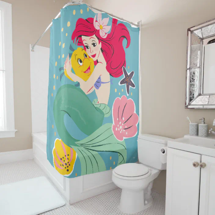 Princess Ariel Holding Flounder, Princess Shower Curtain Set