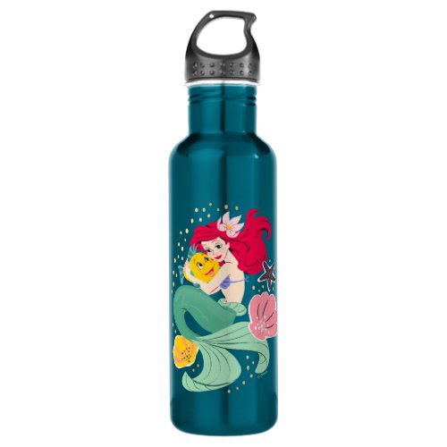 Princess Ariel Holding Flounder Illustration Stainless Steel Water Bottle