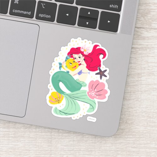 Princess Ariel Holding Flounder Illustration Sticker