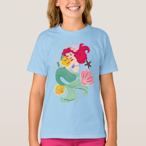 Princess Ariel Holding Flounder Illustration T_Shirt