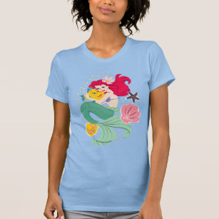 Princess Ariel Holding Flounder Illustration T-Shirt