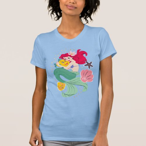Princess Ariel Holding Flounder Illustration T_Shirt