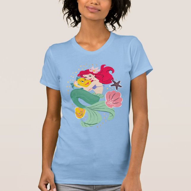 Princess Ariel Holding Flounder Illustration T-Shirt (Front)