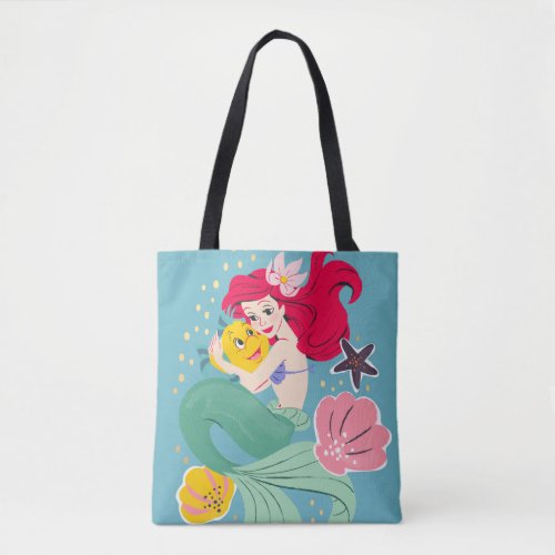 Princess Ariel Holding Flounder Illustration Tote Bag