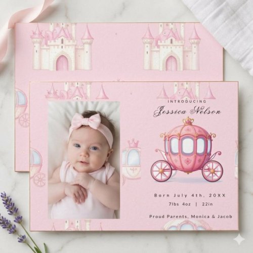 Princess Baby Birth Announcement Photo Card Pink