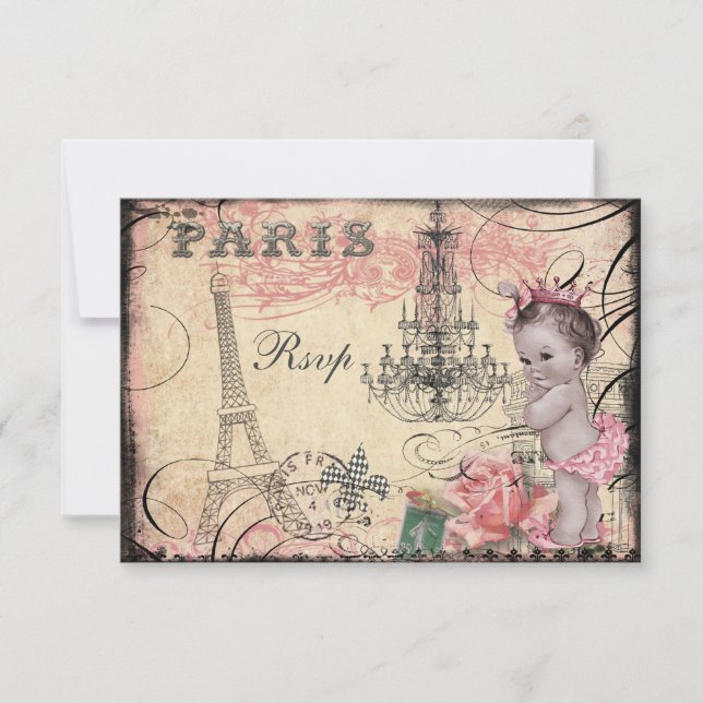 Princess Baby Eiffel Tower & Chandelier RSVP Card (Front)