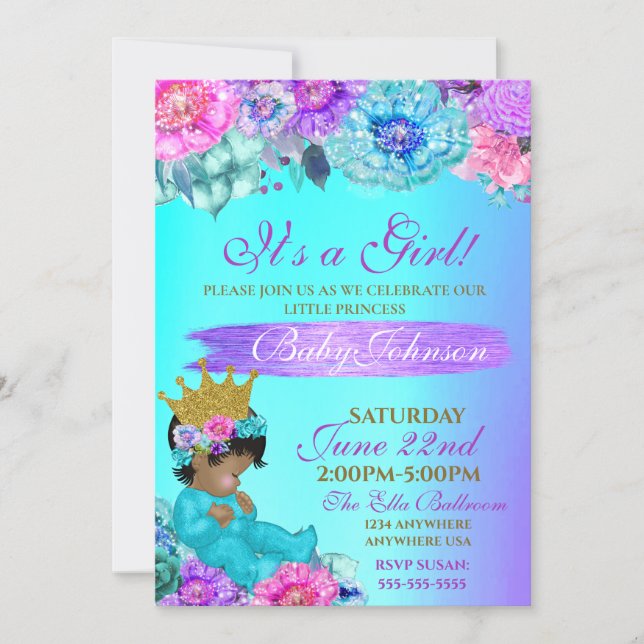 Princess Baby elegant Purple teal Gold baby shower Invitation (Front)