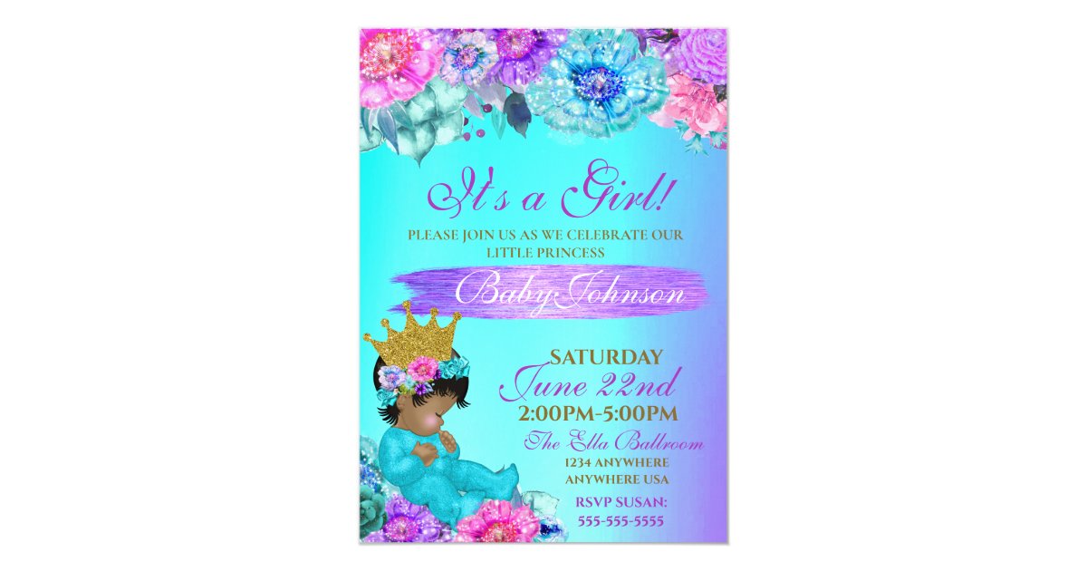 Princess Baby Elegant Purple Teal Gold Baby Shower Invitation Zazzle Com