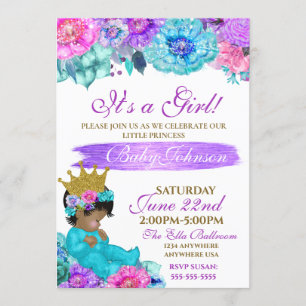 Princess Baby elegant Purple teal Gold baby shower Invitation