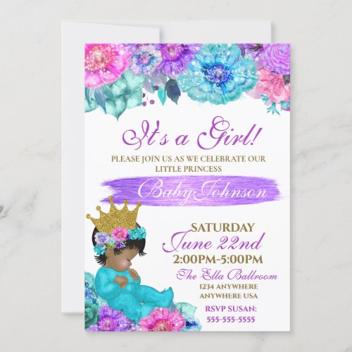 Princess Baby elegant Purple teal Gold baby shower Invitation