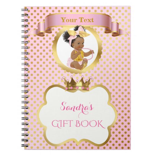 Princess Baby Girl Big Bow Pink Gold Gift Guest Notebook