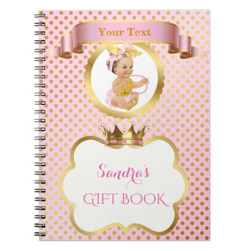 Princess Baby Girl Big Bow Pink Gold Gift Guest Notebook