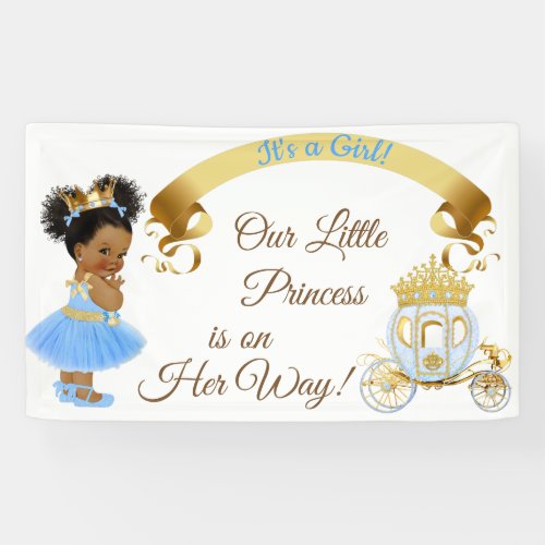 Princess Baby Girl Carriage Blue Gold Banner