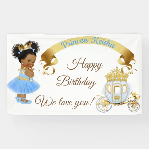 Princess Baby Girl Carriage Blue Gold Banner