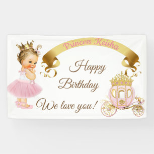 Princess Baby Girl Carriage Pink Gold Banner