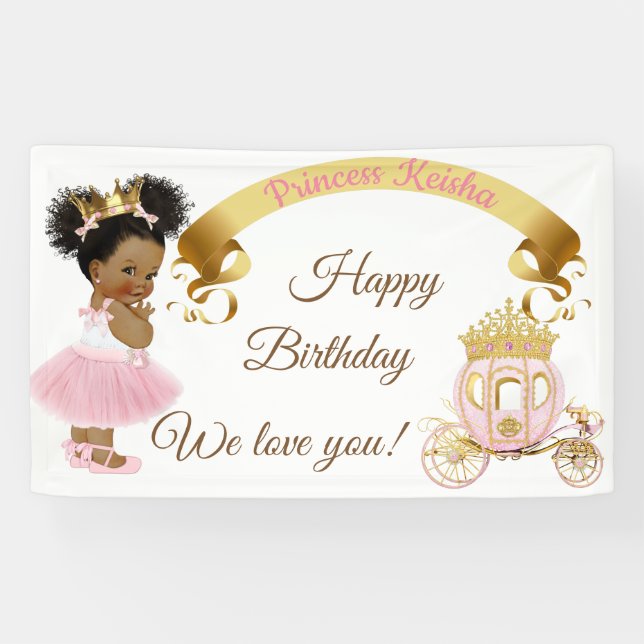 Princess Baby Girl Carriage Pink Gold Banner (Horizontal)