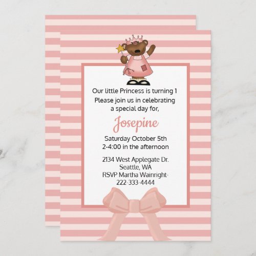 Princess Baby Girl First Birthday Invitation