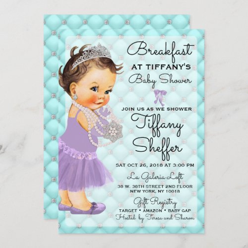 Princess Baby Girl Lavender Aqua Diamonds Pearls Invitation