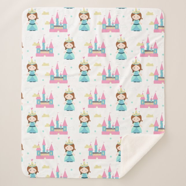 Princess Baby Girl Pattern Sherpa Blanket (Front)