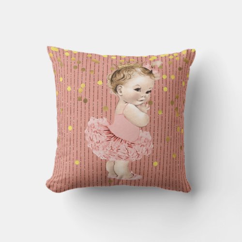 Princess Baby in Tutu Faux Gold Confetti Glitter Throw Pillow