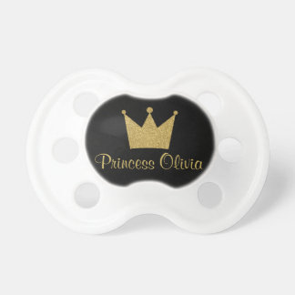 Princess Baby Pacifier - Gold Glitter Crown Black