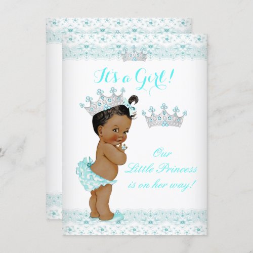 Princess Baby Shower Aqua White Tiara Ethnic Invitation