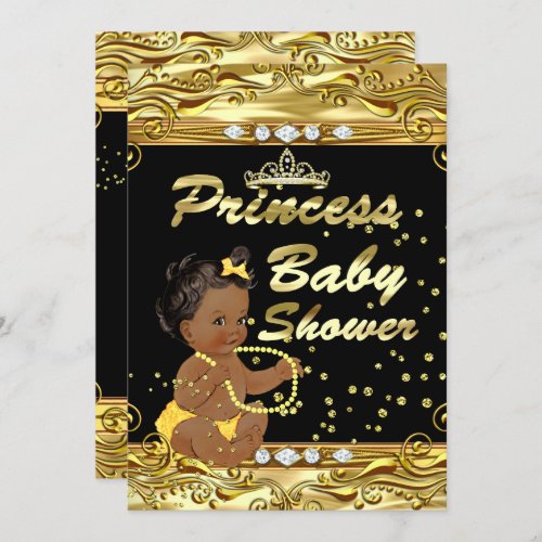 Princess Baby Shower Black Gold Sprinkle Ethnic Invitation