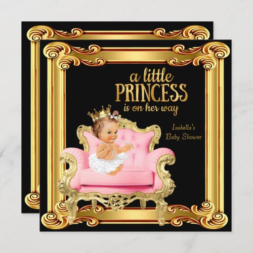 Princess Baby Shower Black Pink Gold Chair Invitation