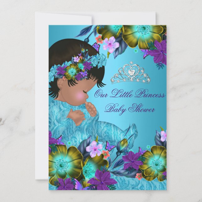 Princess Baby Shower Blue Teal Purple Girl Invite (Front)