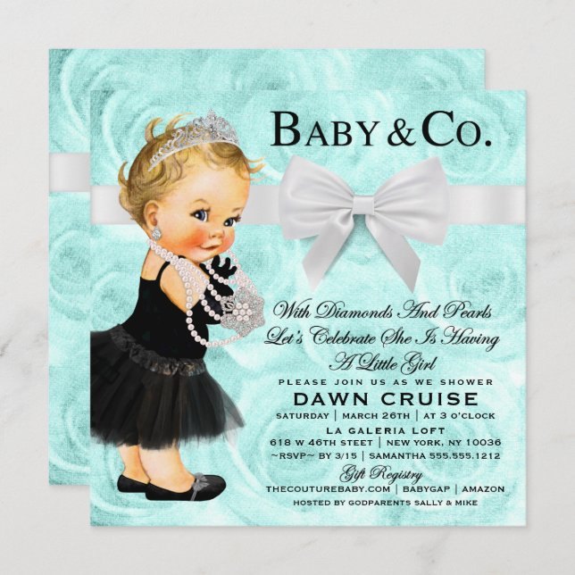 Princess Baby Shower Blue Watercolor Invitation (Front/Back)