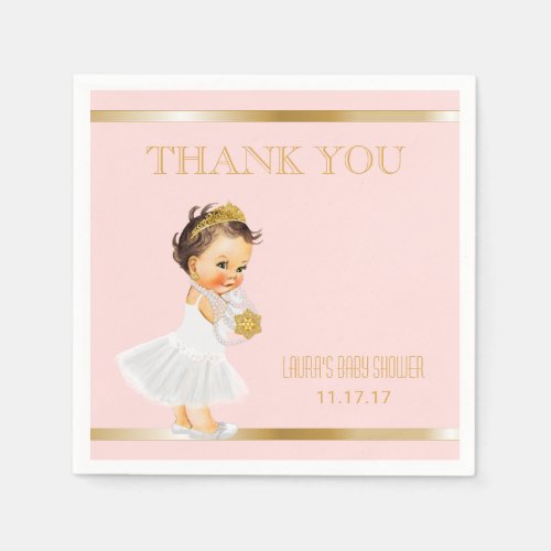 Princess Baby Shower  Blush Pink Gold Thank You Paper Napkins