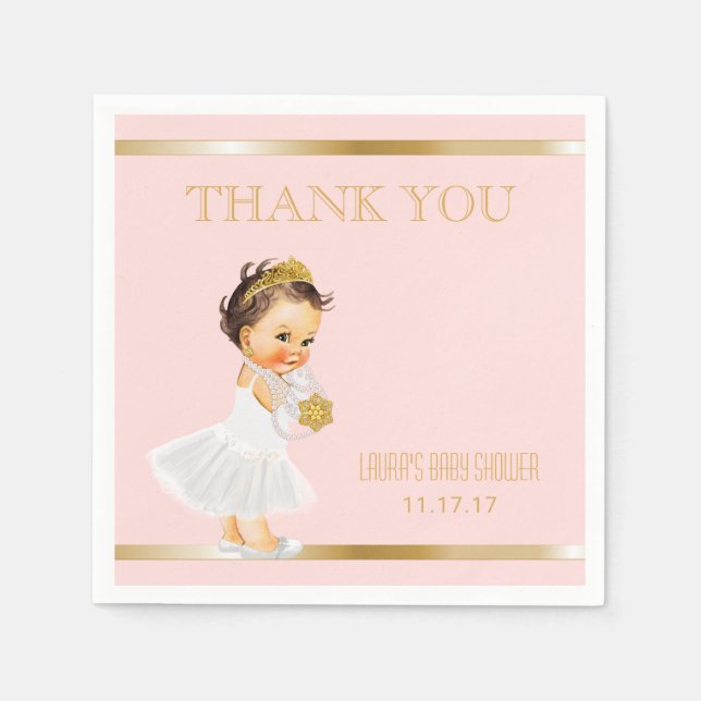 Princess Baby Shower | Blush Pink Gold Thank You Paper Napkins (Front)