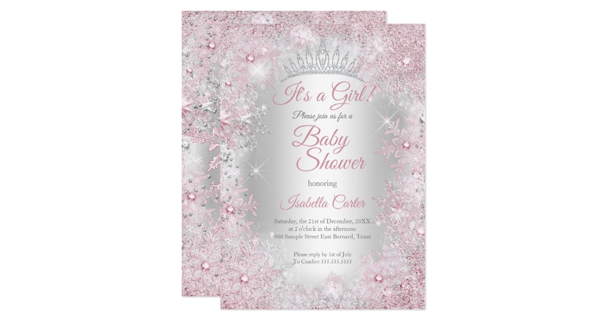 Princess Baby Shower Blush Pink Winter Wonderland Invitation