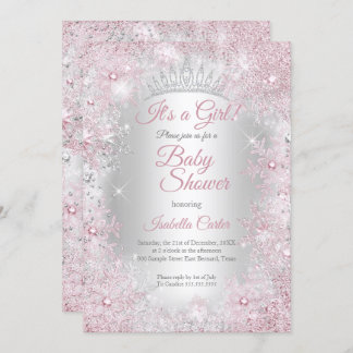 Princess Baby Shower Blush Pink Winter Wonderland Invitation