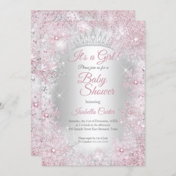Princess Baby Shower Blush Pink Winter Wonderland Invitation by VintageBabyShop at Zazzle