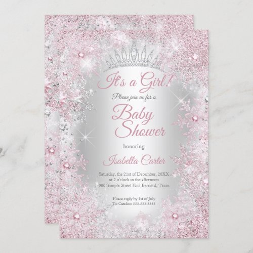 Princess Baby Shower Blush Pink Winter Wonderland Invitation