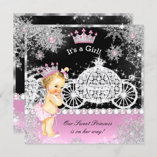 Princess Baby Shower Carriage Pink Black Blonde Invitation