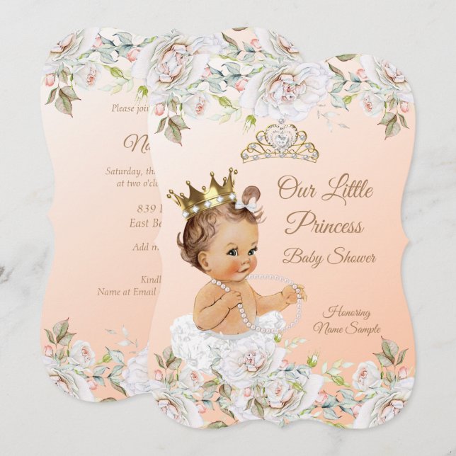 Princess Baby Shower Coral Peach White Invitation (Front/Back)