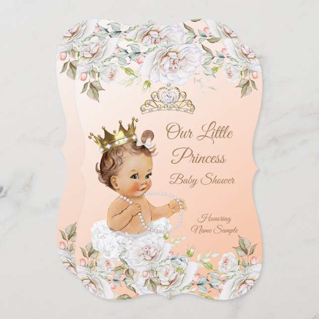 Princess Baby Shower Coral Peach White Invitation (Front/Back)