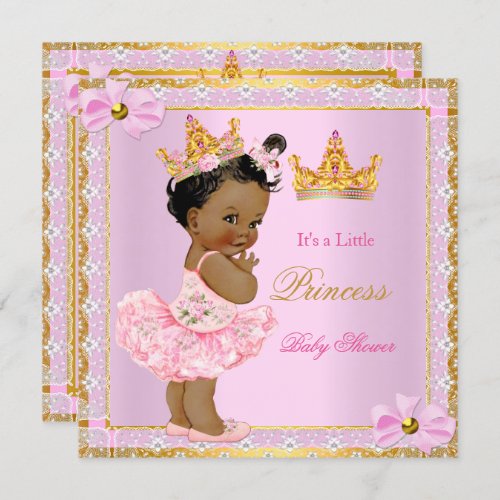 Princess Baby Shower Cute Girl Pink Golden Ethnic Invitation